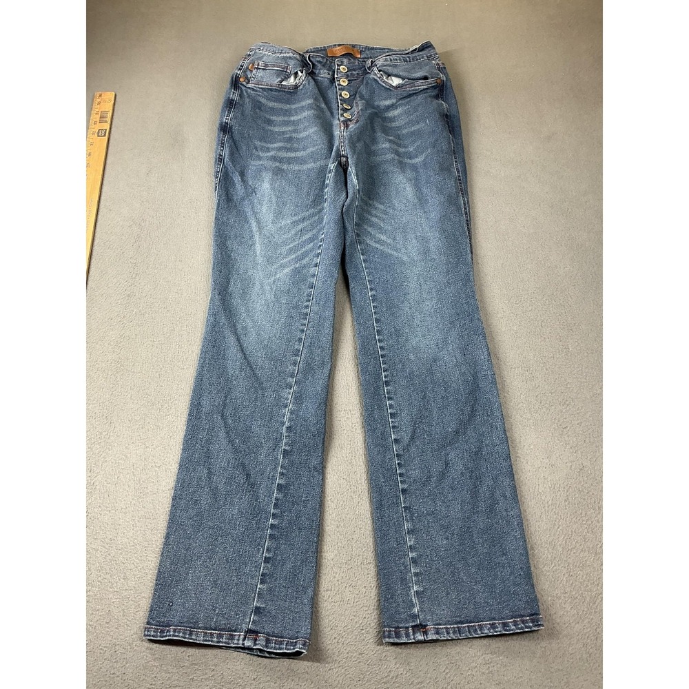 Judy Blue Jeans Womens 13 Blue Bootcut High Rise Stretch Button 31 Inseam